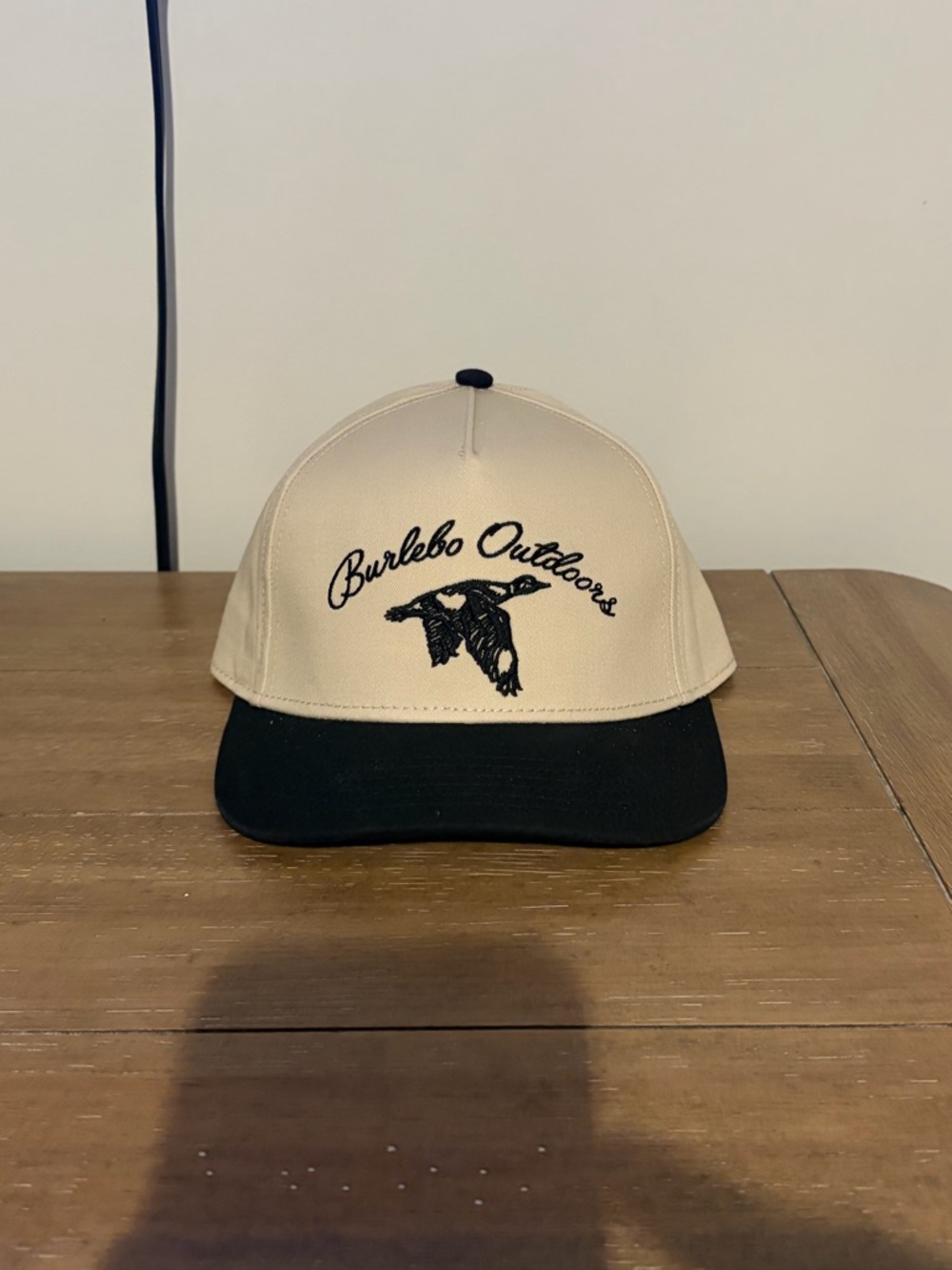 BURLEBO Two-Tone Tan and Black Baseball Cap with Duck Embroidery